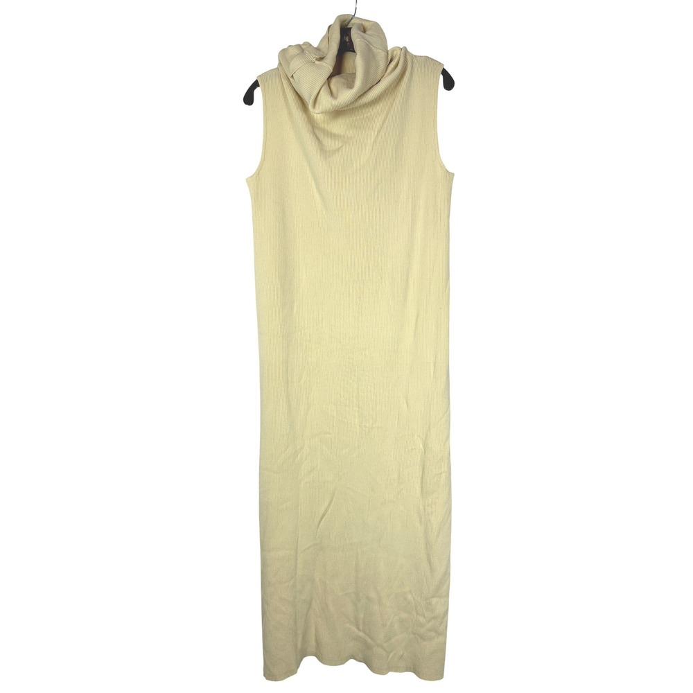 Zara Cream Yellow Ribbed‎ Knit Sleeveless Cowl Neck Maxi Dress Minimalist Chic M